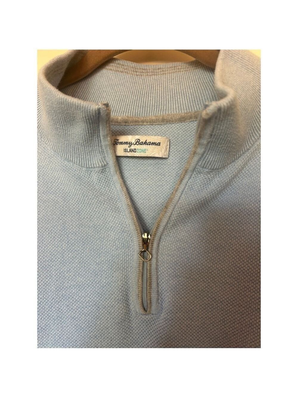 Men's Tommy Bahama Island Zone Light Blue 1/4 Zip Sweater L - Picture 4 of 10